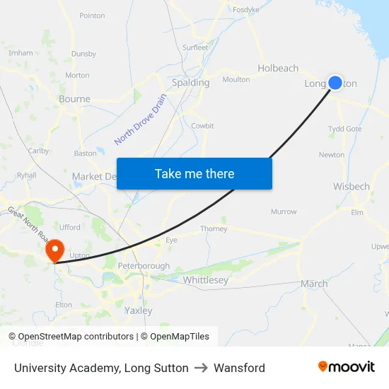 University Academy, Long Sutton to Wansford map