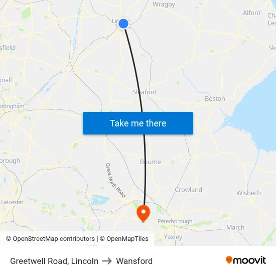 Greetwell Road, Lincoln to Wansford map