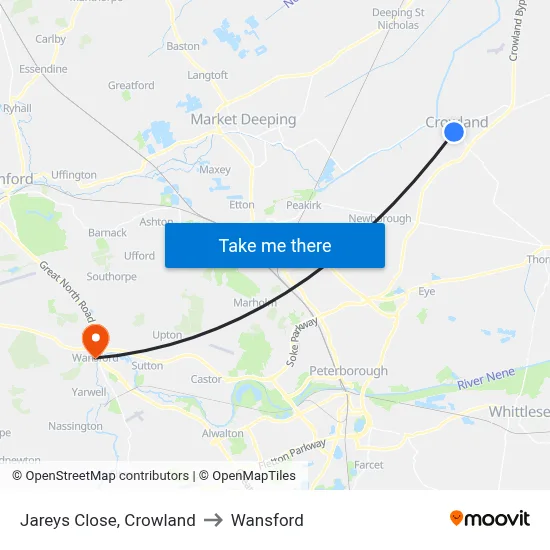 Jareys Close, Crowland to Wansford map