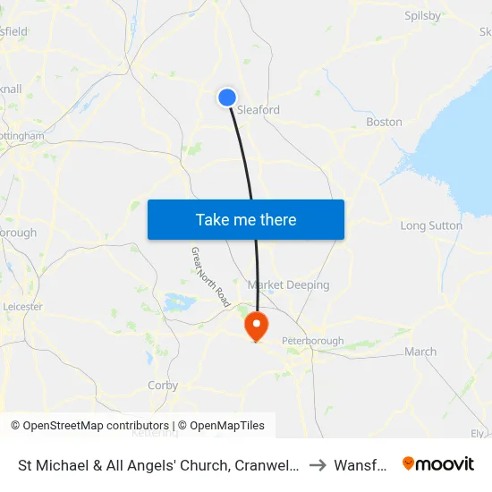 St Michael & All Angels' Church, Cranwell Raf to Wansford map