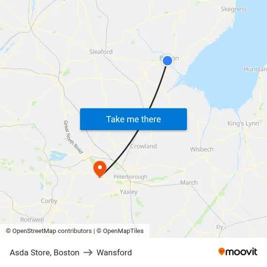 Asda Store, Boston to Wansford map
