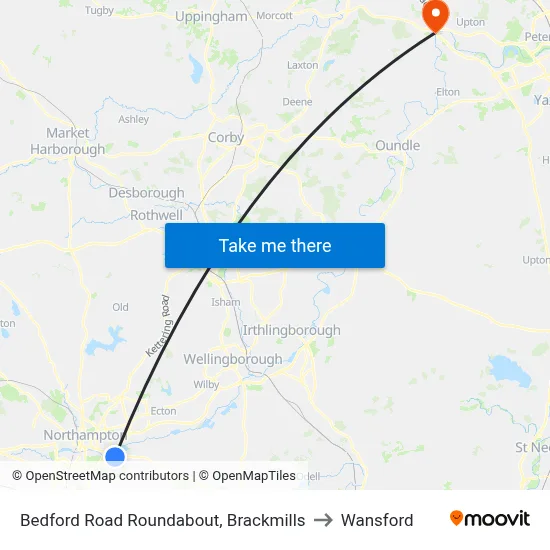 Bedford Road Roundabout, Brackmills to Wansford map