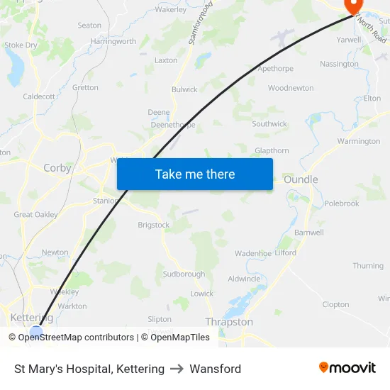St Mary's Hospital, Kettering to Wansford map