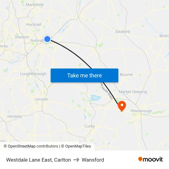 Westdale Lane East, Carlton to Wansford map