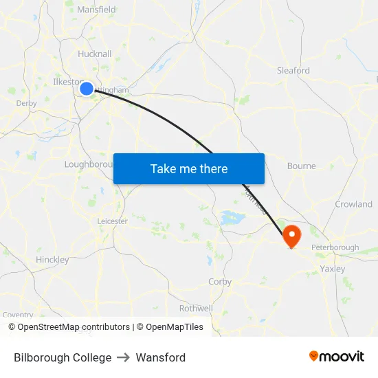 Bilborough College to Wansford map