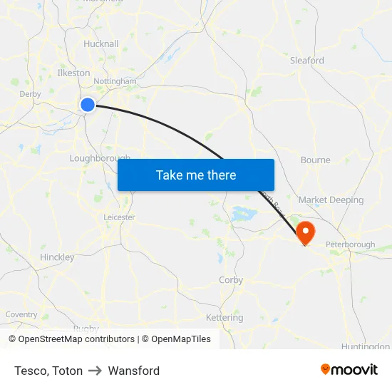 Tesco, Toton to Wansford map