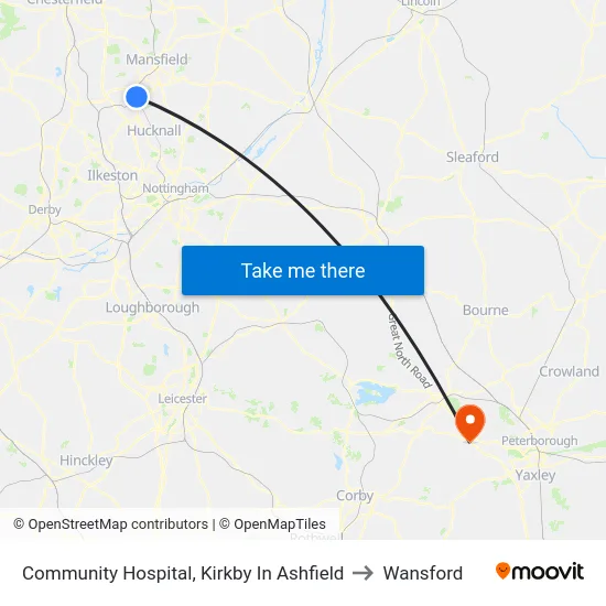 Community Hospital, Kirkby In Ashfield to Wansford map