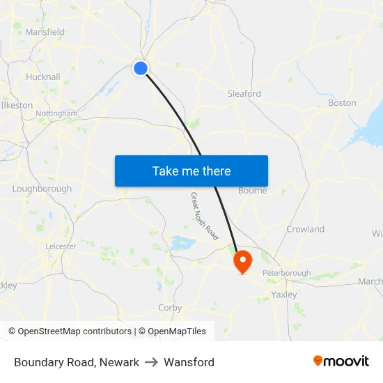 Boundary Road, Newark to Wansford map