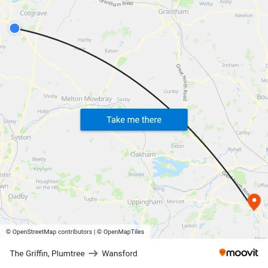 The Griffin, Plumtree to Wansford map