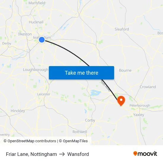 Friar Lane, Nottingham to Wansford map