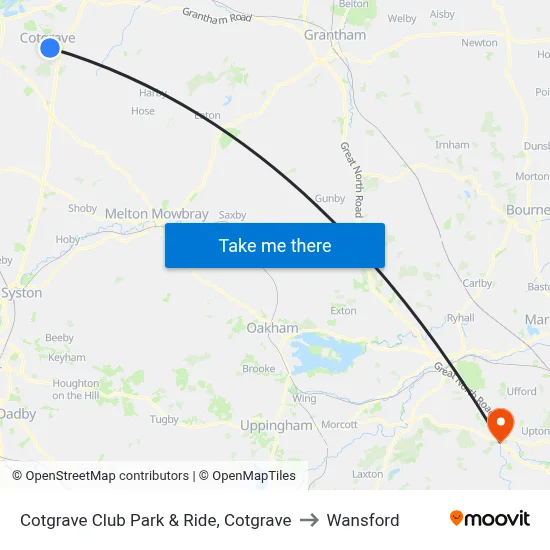 Cotgrave Club Park & Ride, Cotgrave to Wansford map