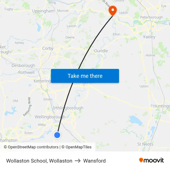 Wollaston School, Wollaston to Wansford map