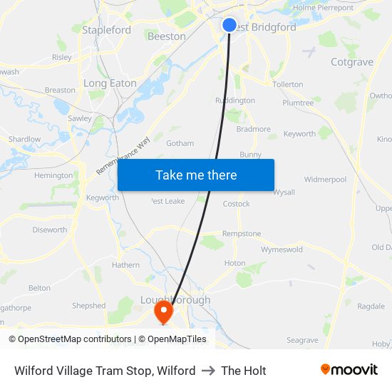 Wilford Village Tram Stop, Wilford to The Holt map