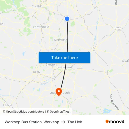 Worksop Bus Station, Worksop to The Holt map