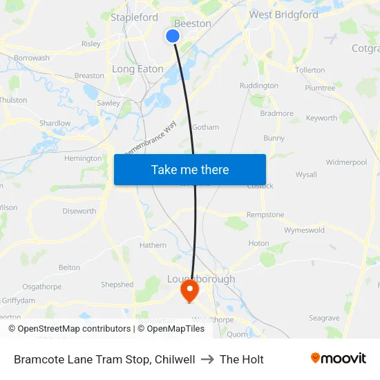 Bramcote Lane Tram Stop, Chilwell to The Holt map