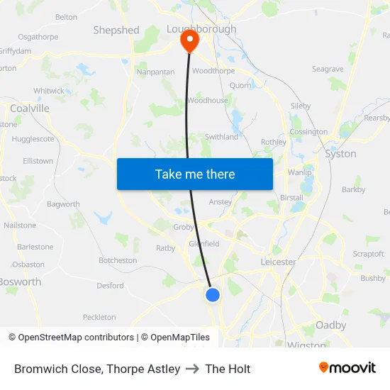 Bromwich Close, Thorpe Astley to The Holt map