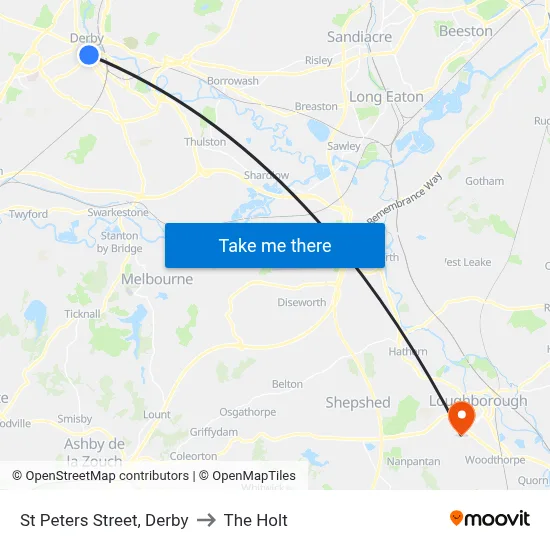 St Peters Street, Derby to The Holt map