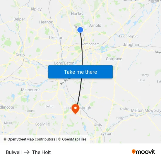 Bulwell to The Holt map