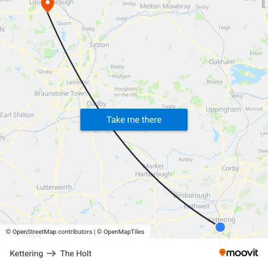 Kettering to The Holt map