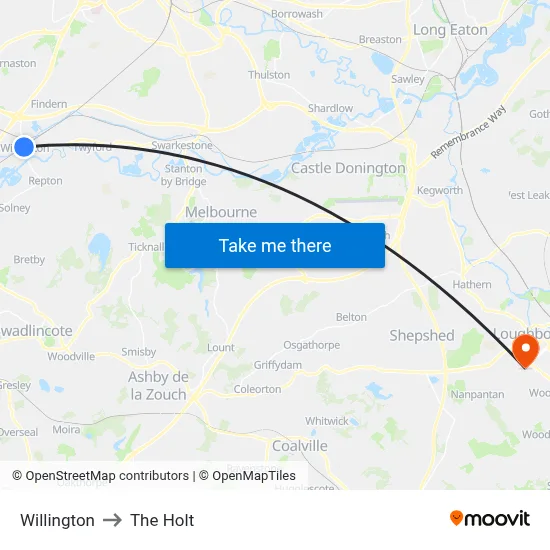 Willington to The Holt map