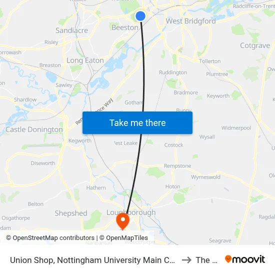 Union Shop, Nottingham University Main Campus (Un32) to The Holt map