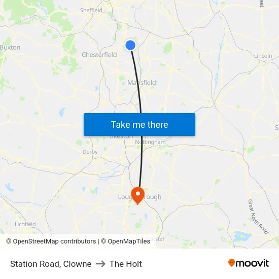 Station Road, Clowne to The Holt map