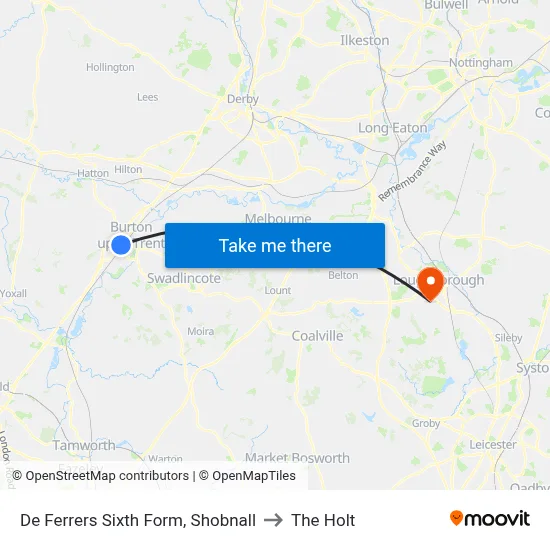 De Ferrers Sixth Form, Shobnall to The Holt map