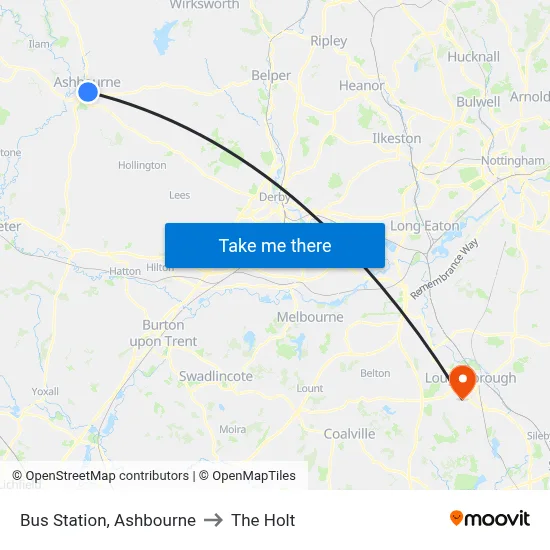 Bus Station, Ashbourne to The Holt map