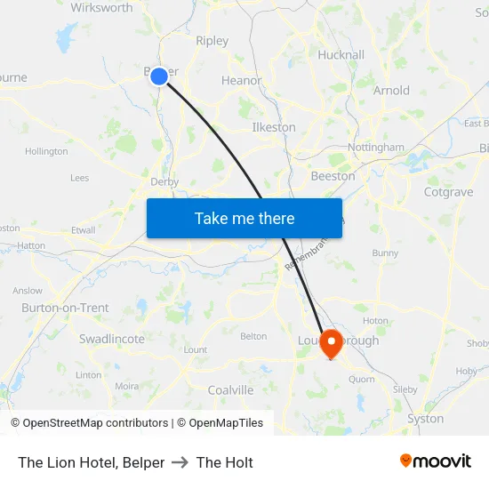 The Lion Hotel, Belper to The Holt map