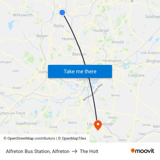 Alfreton Bus Station, Alfreton to The Holt map