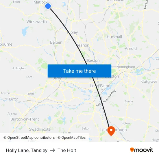 Holly Lane, Tansley to The Holt map