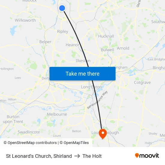 St Leonard's Church, Shirland to The Holt map