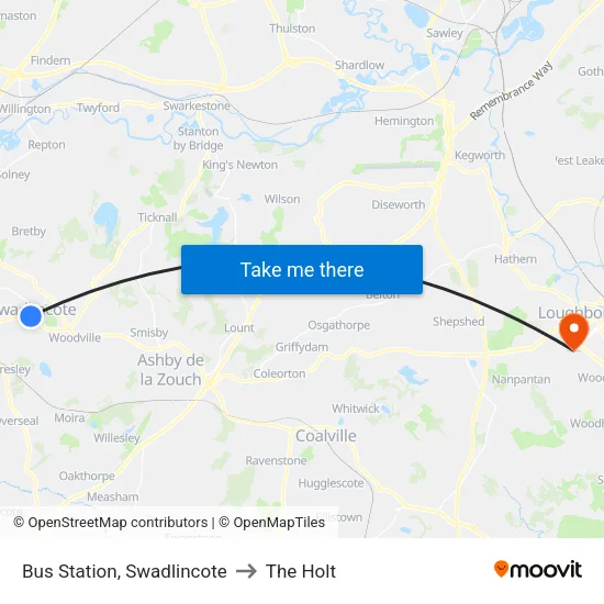 Bus Station, Swadlincote to The Holt map