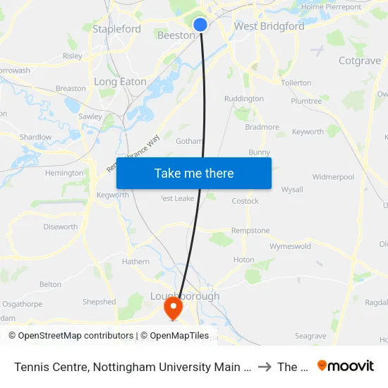 Tennis Centre, Nottingham University Main Campus (Un03) to The Holt map