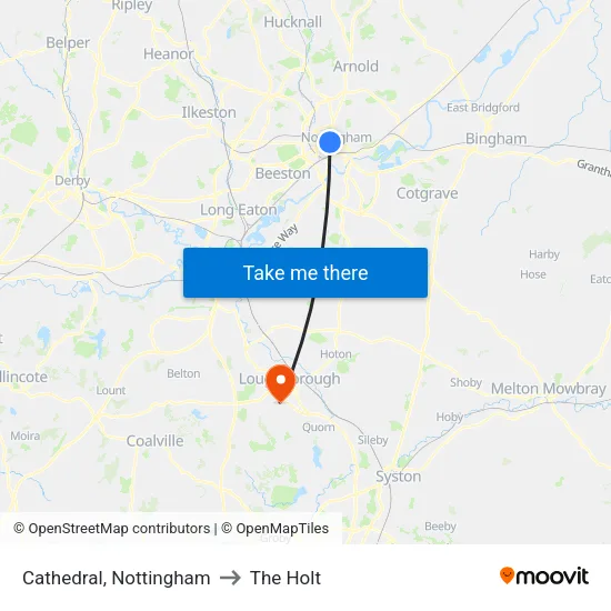 Cathedral, Nottingham to The Holt map