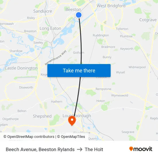 Beech Avenue, Beeston Rylands to The Holt map