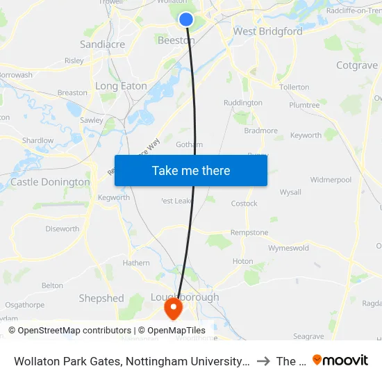 Wollaton Park Gates, Nottingham University Main Campus (Un12) to The Holt map