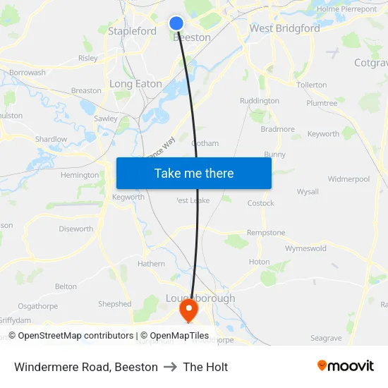Windermere Road, Beeston to The Holt map