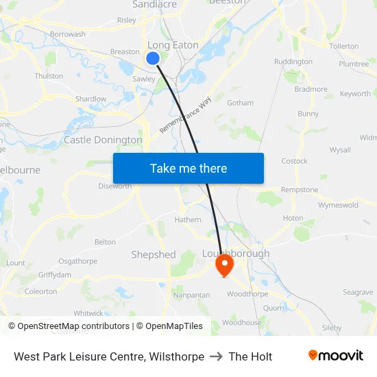West Park Leisure Centre, Wilsthorpe to The Holt map
