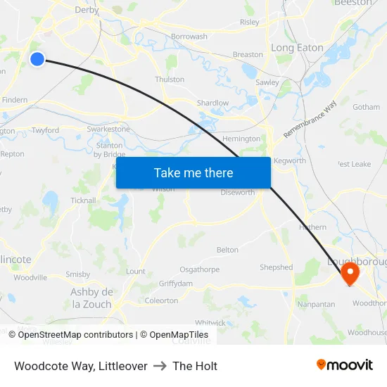 Woodcote Way, Littleover to The Holt map