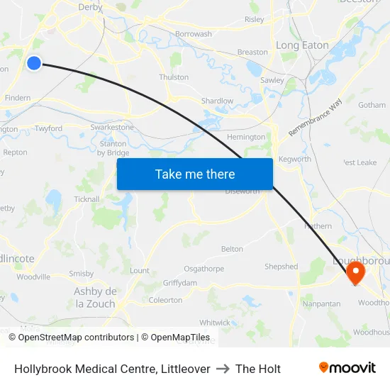 Hollybrook Medical Centre, Littleover to The Holt map