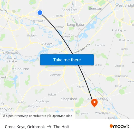 Cross Keys, Ockbrook to The Holt map