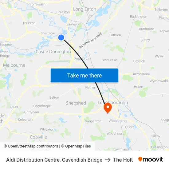 Aldi Distribution Centre, Cavendish Bridge to The Holt map