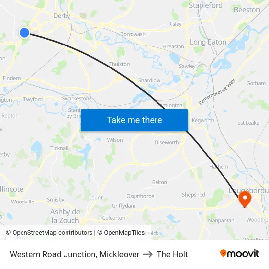 Western Road Junction, Mickleover to The Holt map