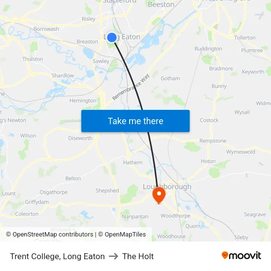 Trent College, Long Eaton to The Holt map