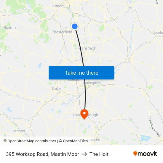 395 Worksop Road, Mastin Moor to The Holt map
