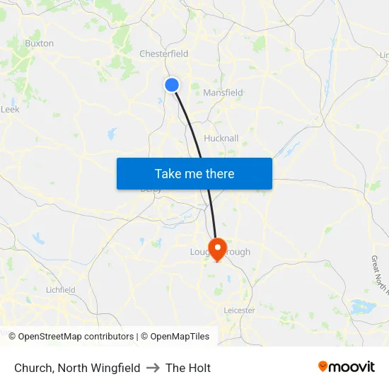 Church, North Wingfield to The Holt map