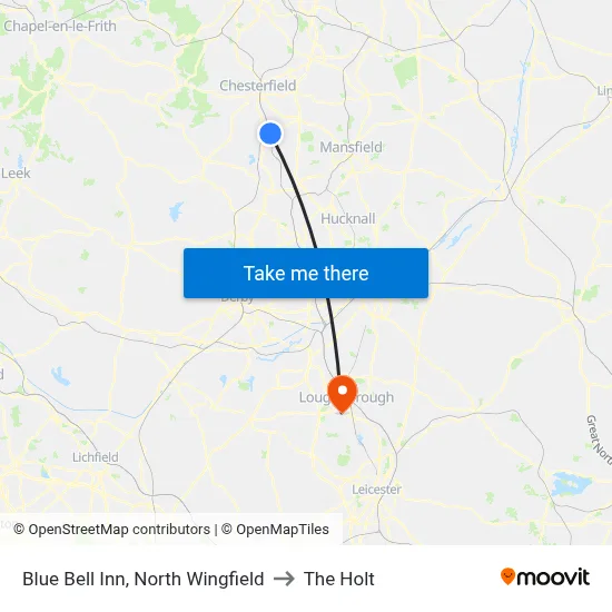 Blue Bell Inn, North Wingfield to The Holt map