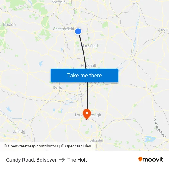 Cundy Road, Bolsover to The Holt map
