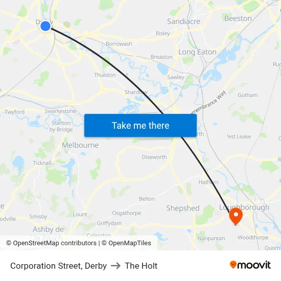 Corporation Street, Derby to The Holt map